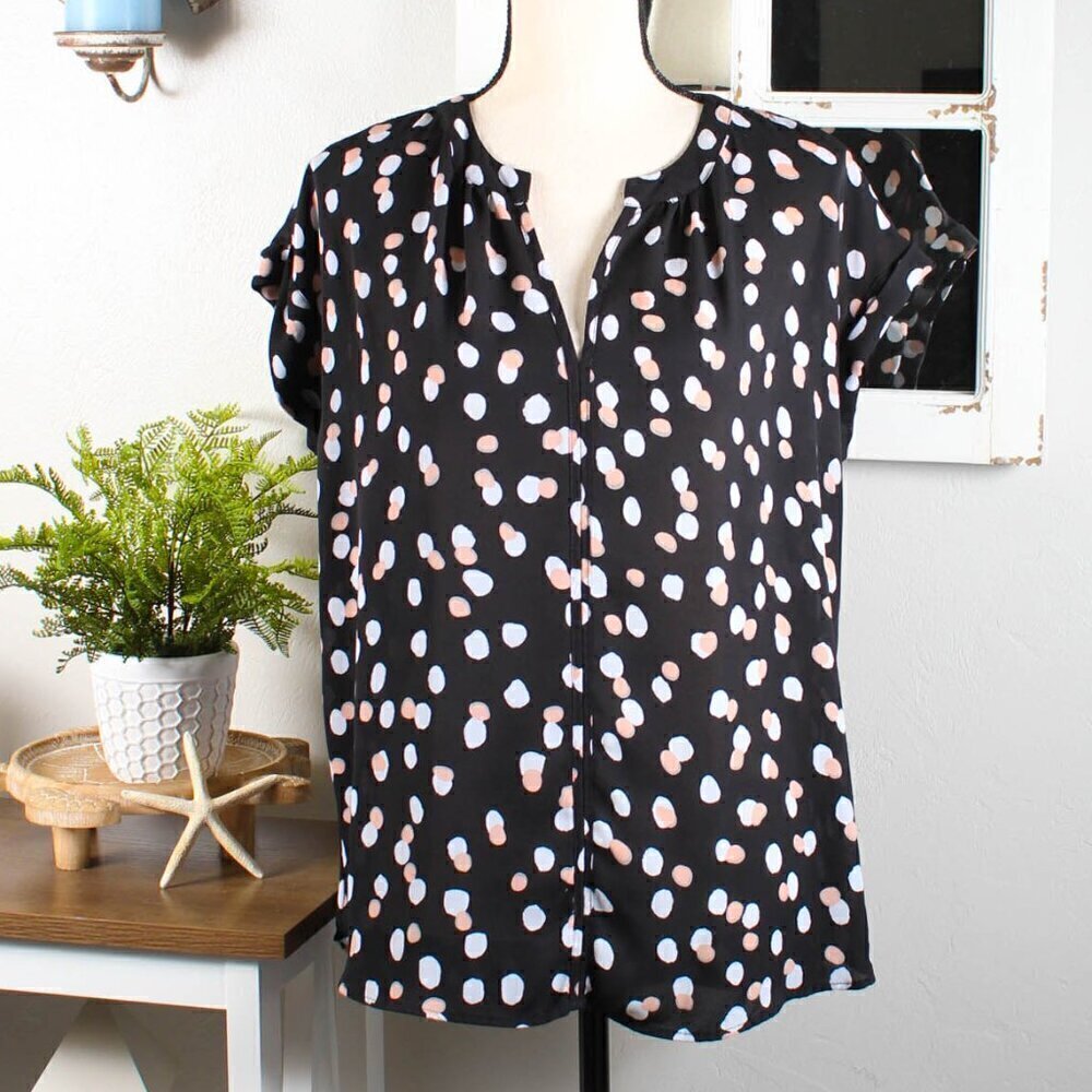 Philosophy Blouse, Black, Pink, White, Size Large